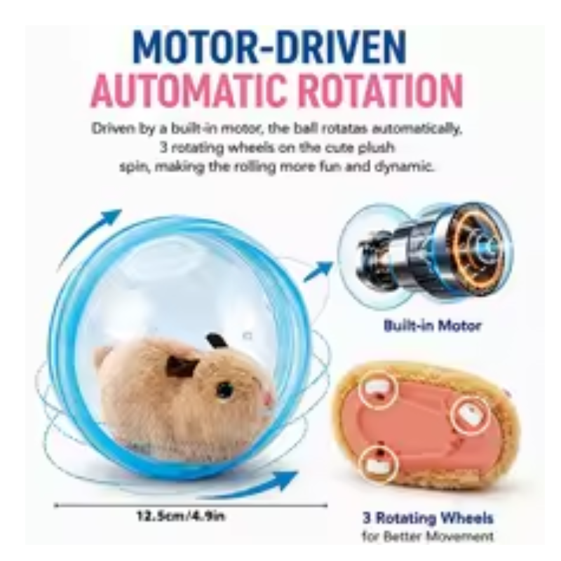 Close-up of the rolling ball with the plush mouse-style element inside