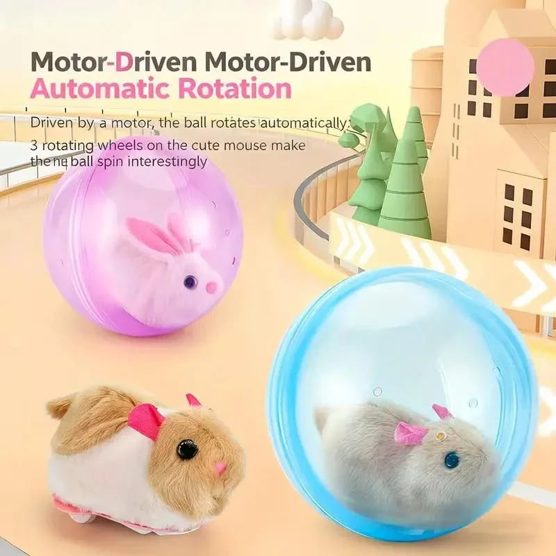 Self-rolling interactive cat ball rolling across an indoor floor